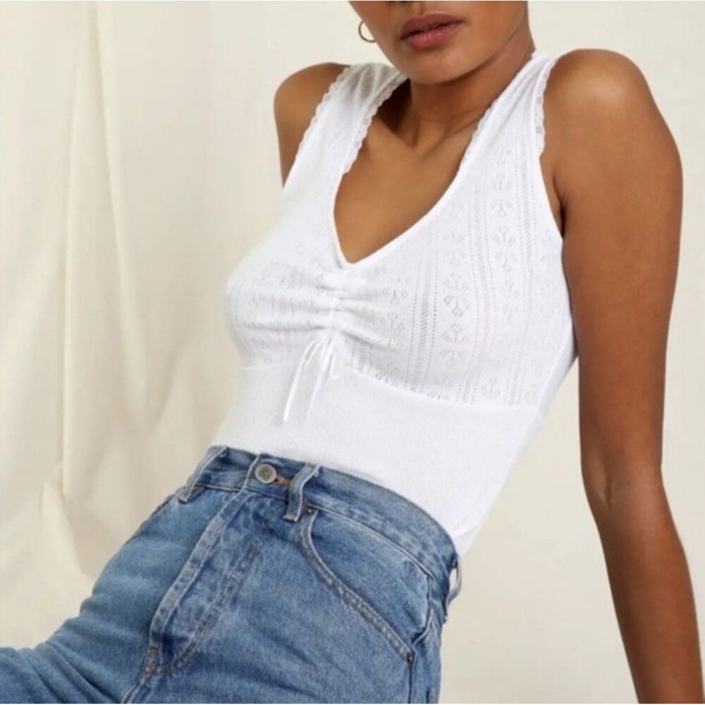 Rouje Womens Blandine Tank Top Size 38 M Lace White 100% Organic Cotton Coquette
